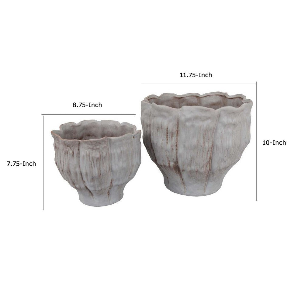 Maria Accent Planter Set of 2 | Scalloped Rim | Gray Textured Ceramic BM335106