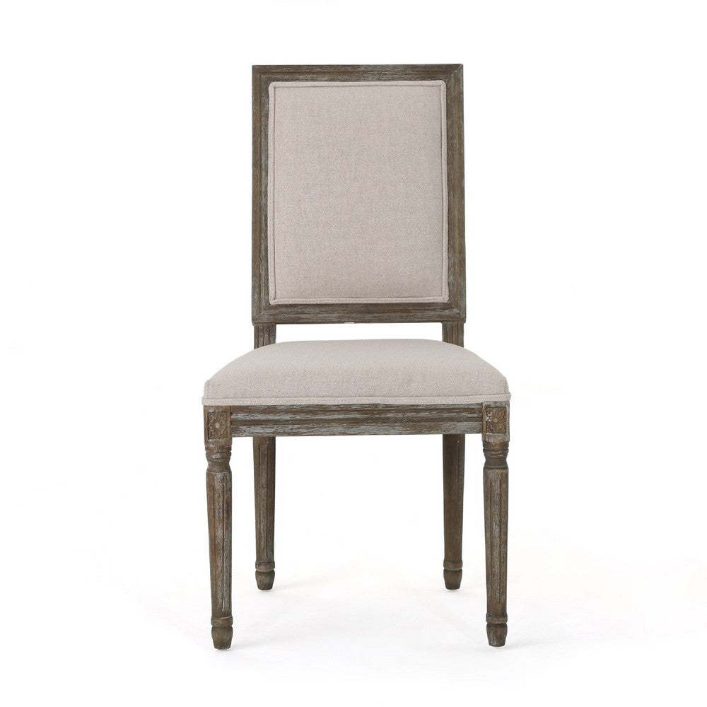 Side Dining Chair Set of 2 | Wheat Beige Polyester | Distressed Brown