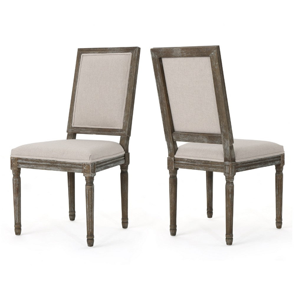 Side Dining Chair Set of 2 | Wheat Beige Polyester | Distressed Brown
