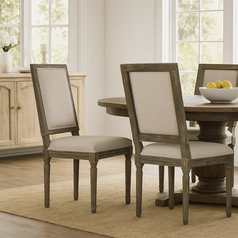 Side Dining Chair Set of 2 | Wheat Beige Polyester | Distressed Brown