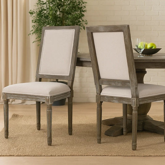 Side Dining Chair Set of 2 | Wheat Beige Polyester | Distressed Brown