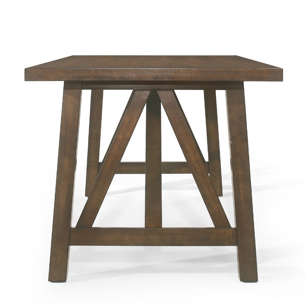 Dining Table | Antique Brown Finished Wood Top | Farmhouse Style 71"