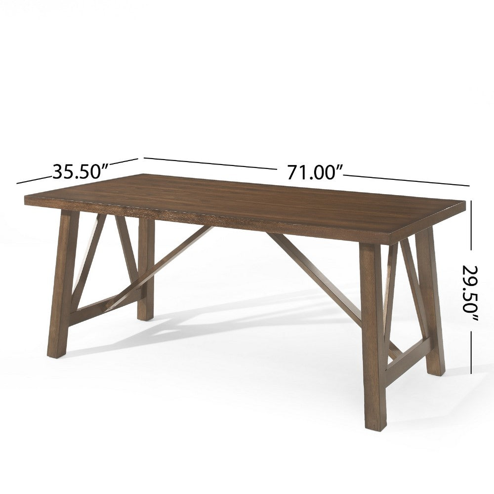 Dining Table | Antique Brown Finished Wood Top | Farmhouse Style 71"