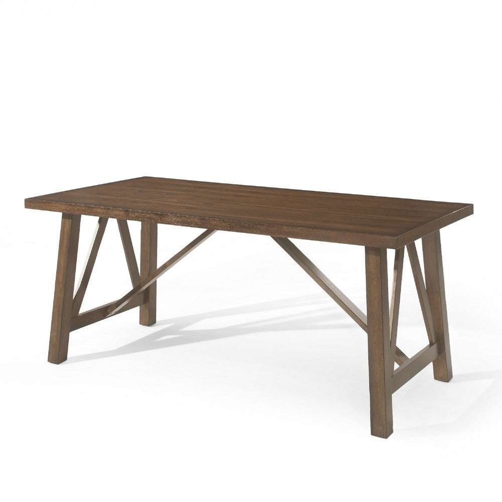 Dining Table | Antique Brown Finished Wood Top | Farmhouse Style 71"