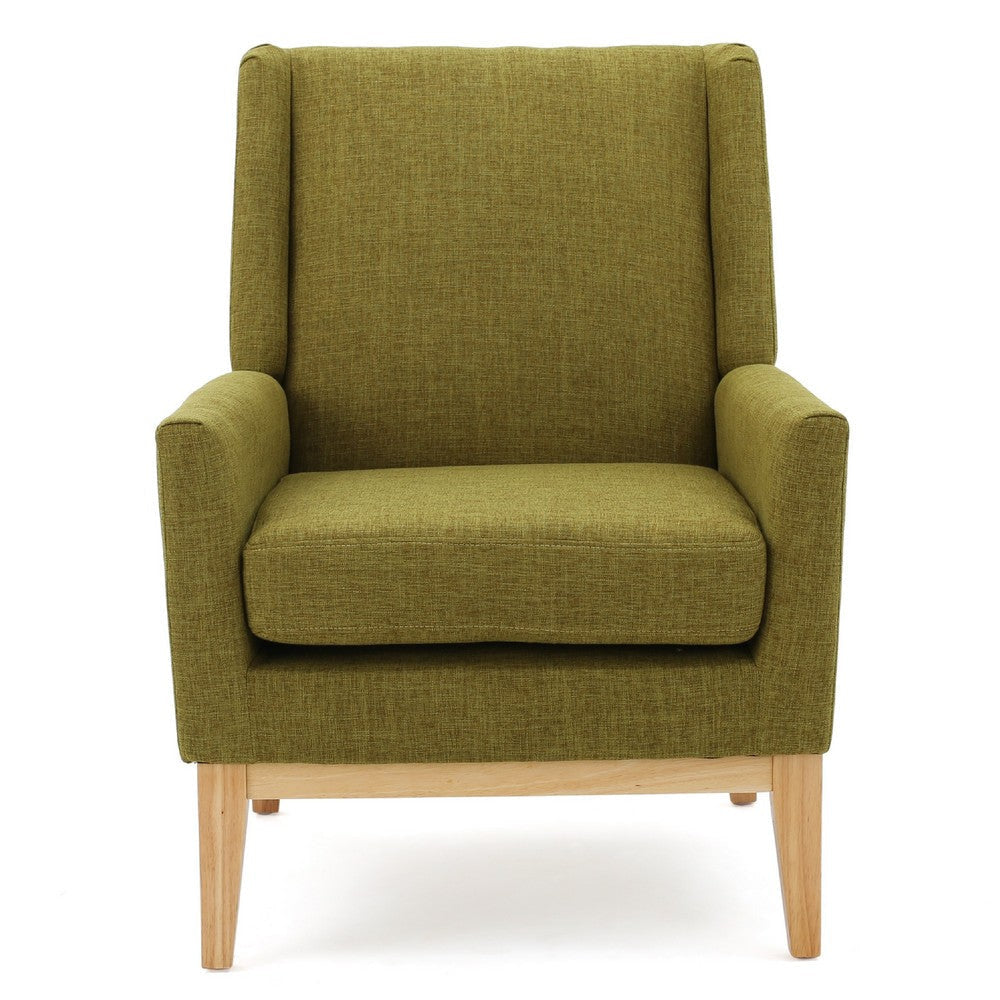 Accent Club Chair | Green Fabric Wingback | Track Arms | Natural Brown BM335110