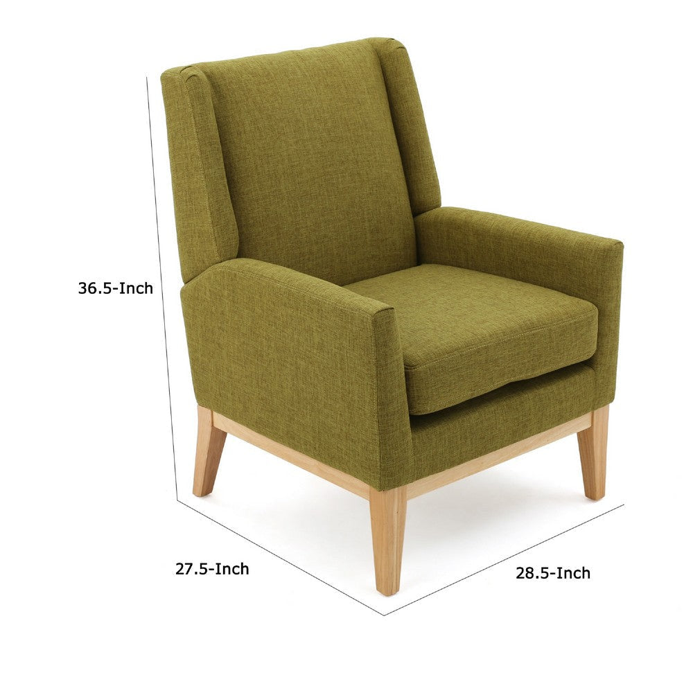 Accent Club Chair | Green Fabric Wingback | Track Arms | Natural Brown BM335110
