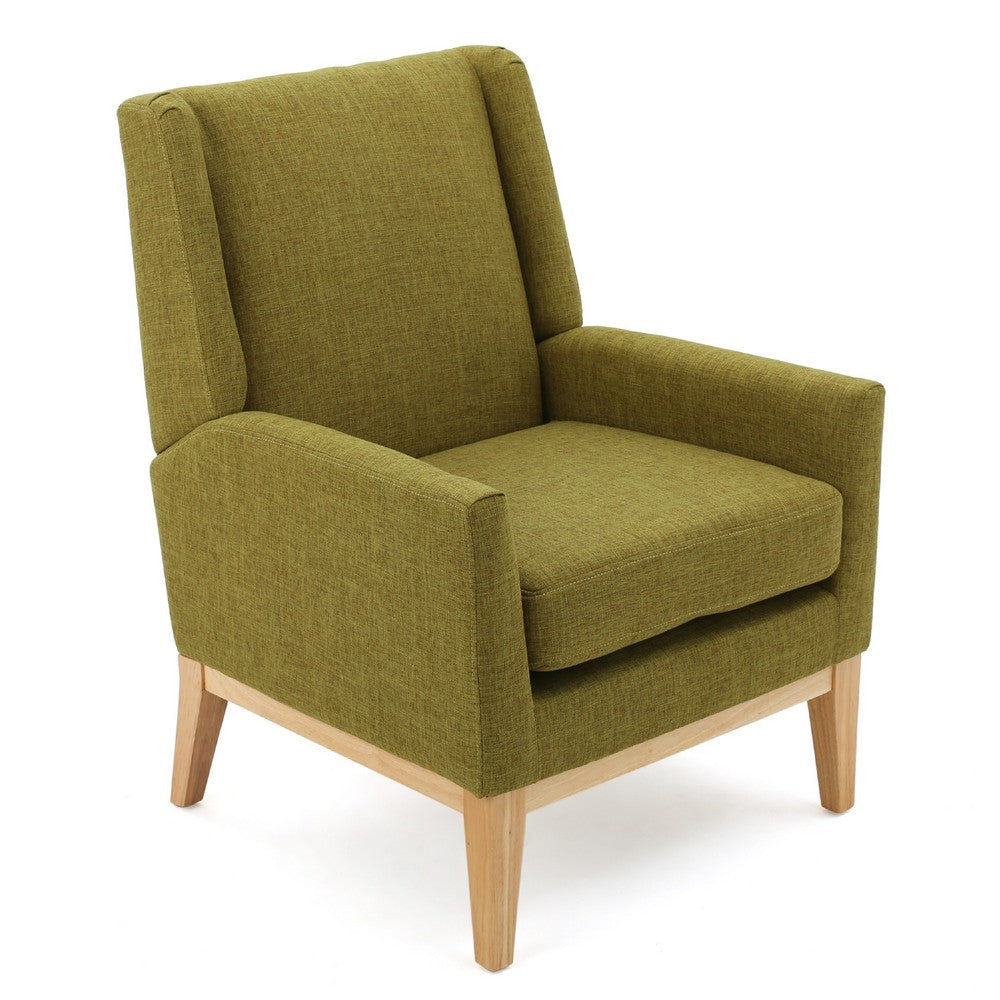 Accent Club Chair | Green Fabric Wingback | Track Arms | Natural Brown