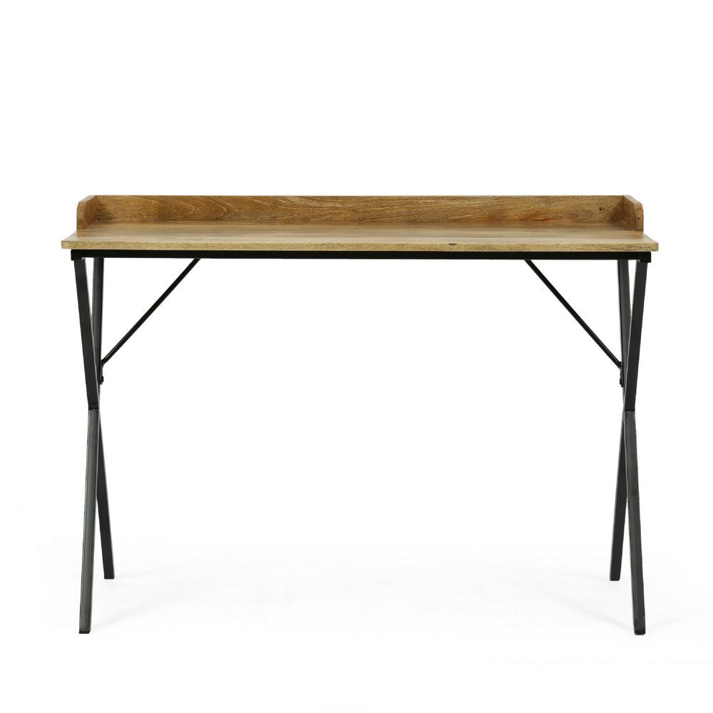 Console Table | Traylike Brown Wood Top | Black X Metal Frame | 42’’ BM335112