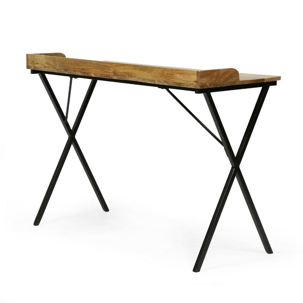 Console Table | Traylike Brown Wood Top | Black X Metal Frame | 42’’ BM335112