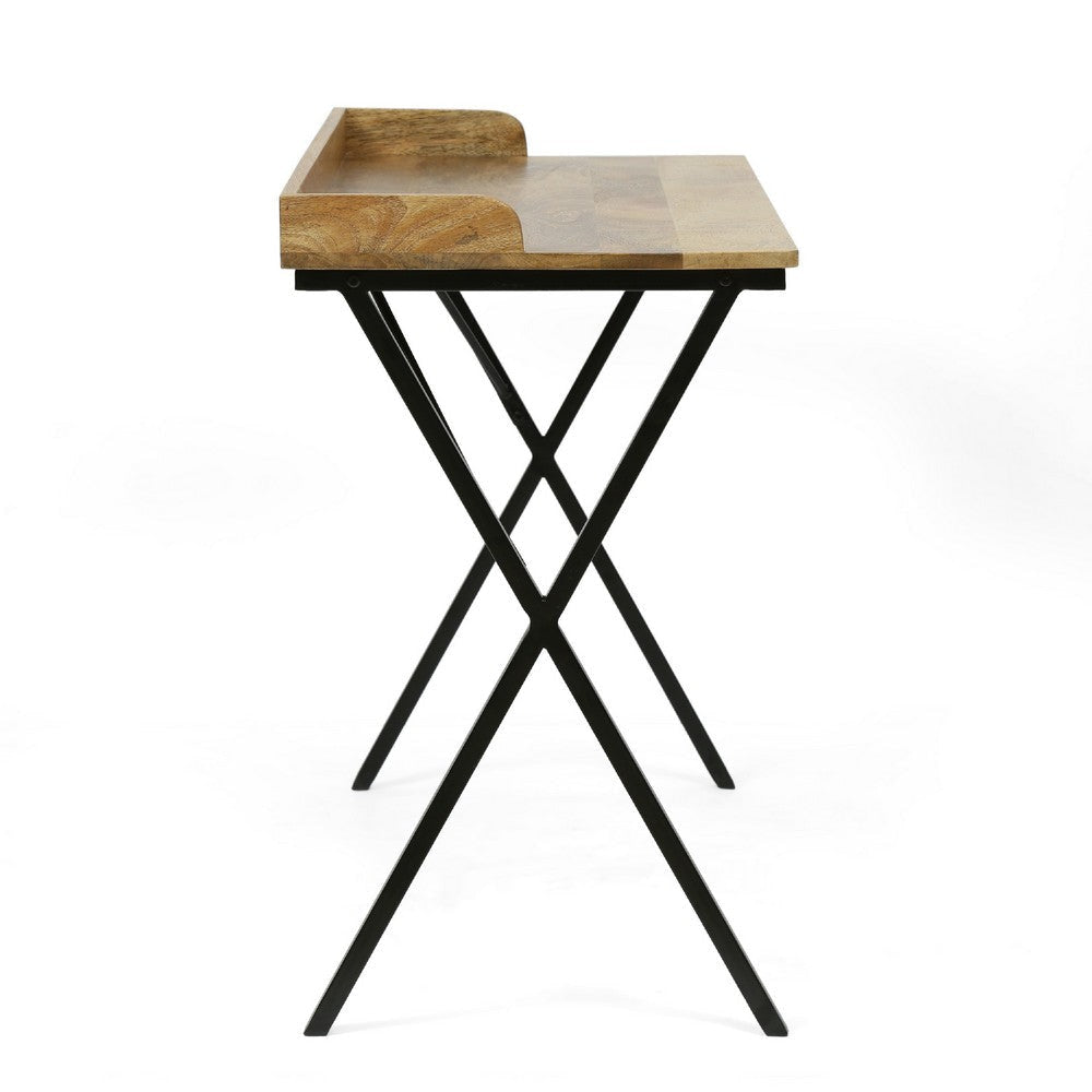 Console Table | Traylike Brown Wood Top | Black X Metal Frame | 42’’ BM335112