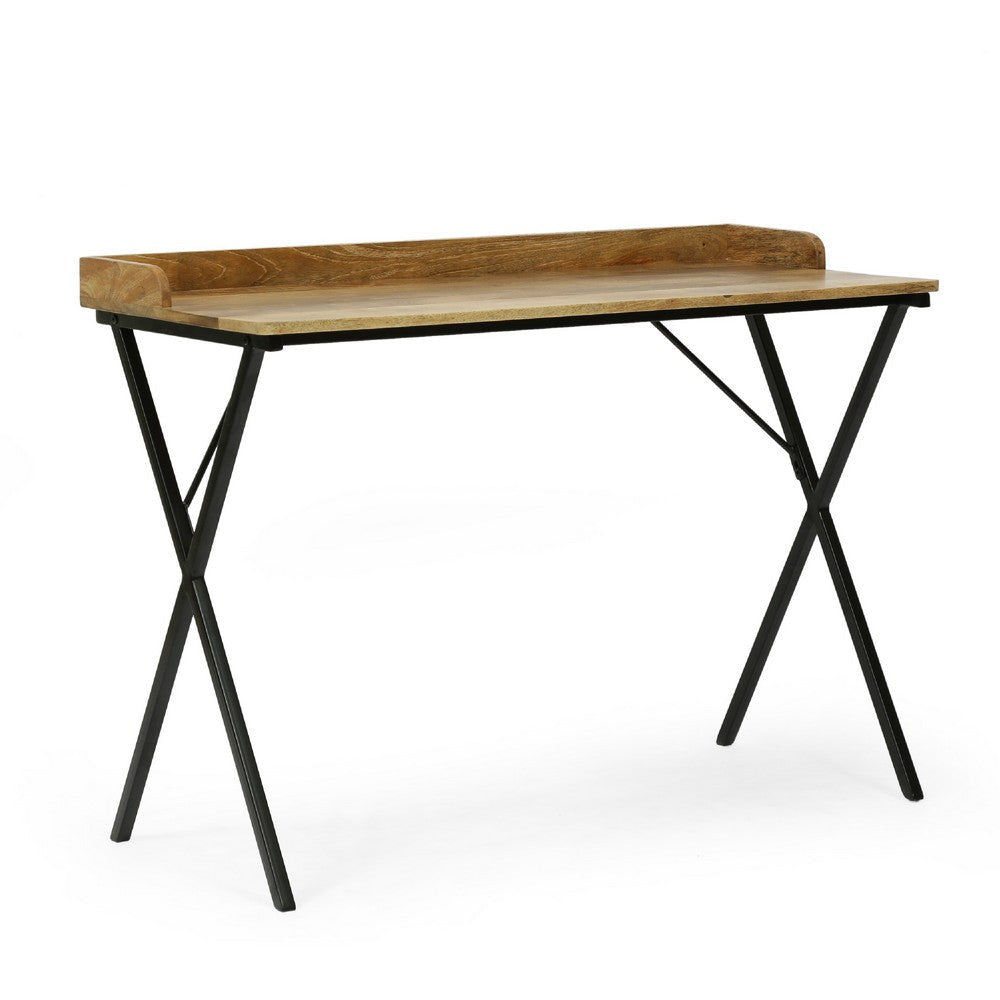 Console Table | Traylike Brown Wood Top | Black X Metal Frame | 42"