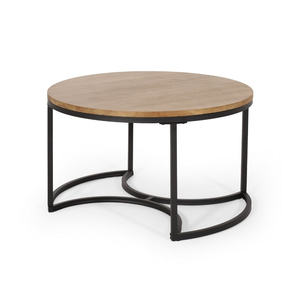 Gery 3pc Nesting Coffee and End Table Set | Brown Wood | Black Metal BM335114