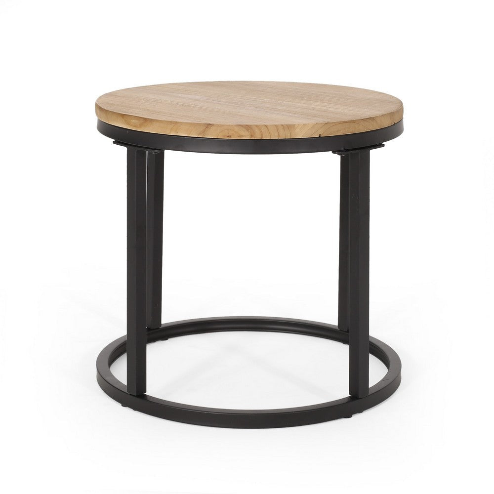Gery 3pc Nesting Coffee and End Table Set | Brown Wood | Black Metal BM335114