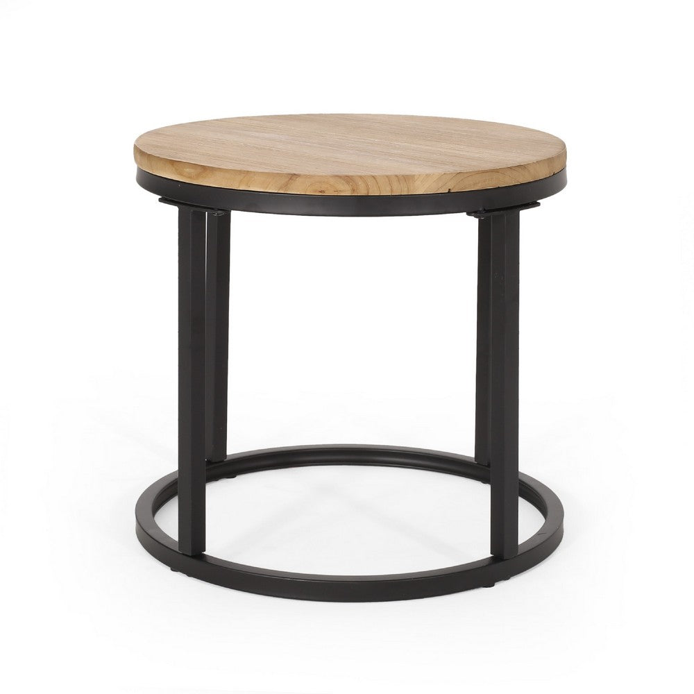Gery 3pc Nesting Coffee and End Table Set | Brown Wood | Black Metal