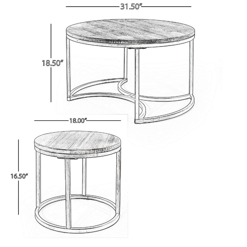 Gery 3pc Nesting Coffee and End Table Set | Brown Wood | Black Metal