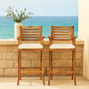 Olen Outdoor Barstool Chair Set of 2 | Beige Fabric | Brown Solid Wood