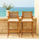 Olen Outdoor Barstool Chair Set of 2 | Beige Fabric | Brown Solid Wood