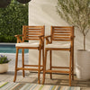 Olen Outdoor Barstool Chair Set of 2 | Beige Fabric | Brown Solid Wood