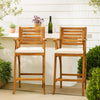 Olen Outdoor Barstool Chair Set of 2 | Beige Fabric | Brown Solid Wood