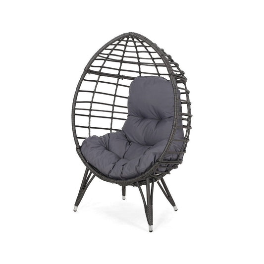 Accent Chair | Teardrop Handcrafted Woven Rattan | Gray Polyester