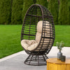 Swivel Outdoor Egg Chair | Brown PE Woven Rattan | Beige Polyester