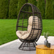 Swivel Outdoor Egg Chair | Brown PE Woven Rattan | Beige Polyester