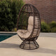 Swivel Outdoor Egg Chair | Brown PE Woven Rattan | Beige Polyester