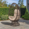Swivel Outdoor Egg Chair | Brown PE Woven Rattan | Beige Polyester