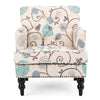 Lit Club Chair | Beige Tufted Floral Upholstery | Nailhead Brown Wood BM335119