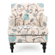 Lit Club Chair | Beige Tufted Floral Upholstery | Nailhead Brown Wood BM335119