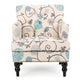 Lit Club Chair | Beige Tufted Floral Upholstery | Nailhead Brown Wood