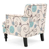 Lit Club Chair | Beige Tufted Floral Upholstery | Nailhead Brown Wood