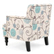 Lit Club Chair | Beige Tufted Floral Upholstery | Nailhead Brown Wood
