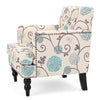 Lit Club Chair | Beige Tufted Floral Upholstery | Nailhead Brown Wood
