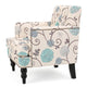 Lit Club Chair | Beige Tufted Floral Upholstery | Nailhead Brown Wood