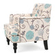 Lit Club Chair | Beige Tufted Floral Upholstery | Nailhead Brown Wood BM335119