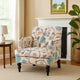 Lit Club Chair | Beige Tufted Floral Upholstery | Nailhead Brown Wood