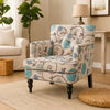 Lit Club Chair | Beige Tufted Floral Upholstery | Nailhead Brown Wood