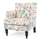 Lit Club Chair | Beige Tufted Floral Upholstery | Nailhead Brown Wood