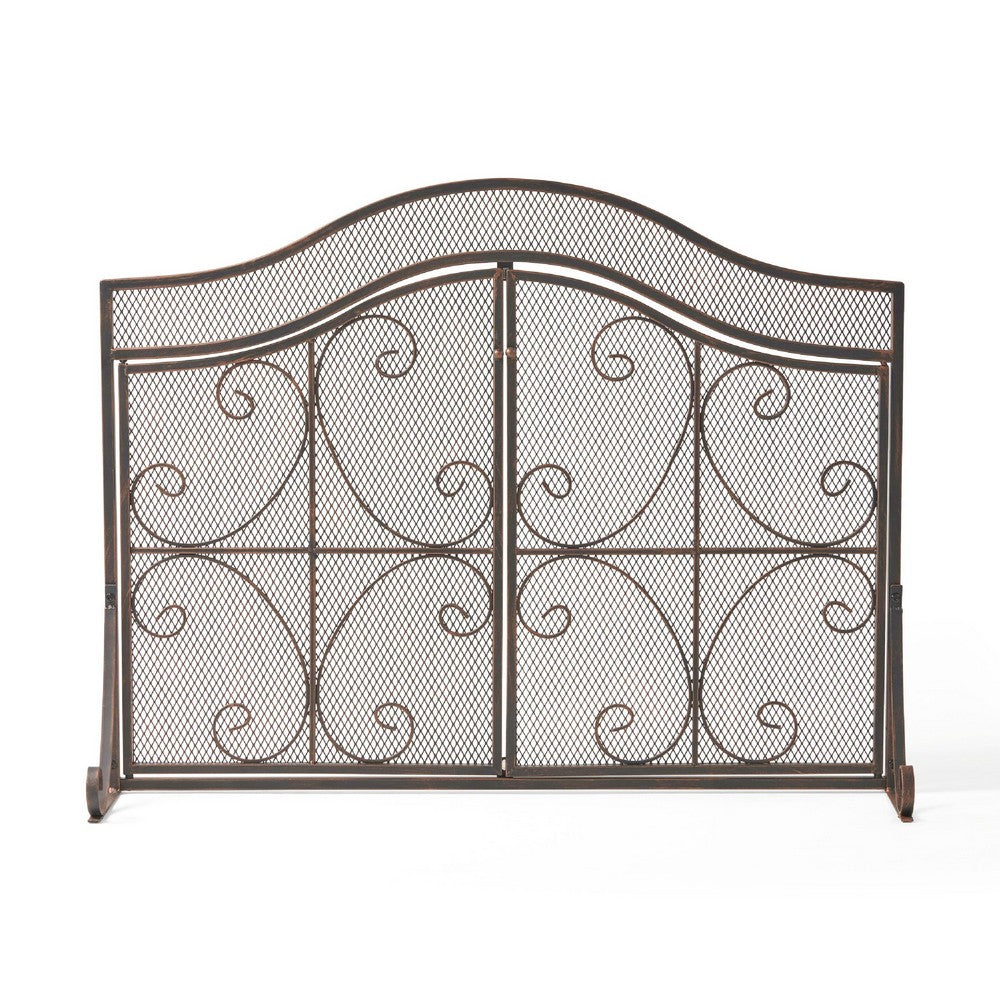 Fireplace Screen | 3 Panels 2 Doors | Black Copper Mesh | Scrolled