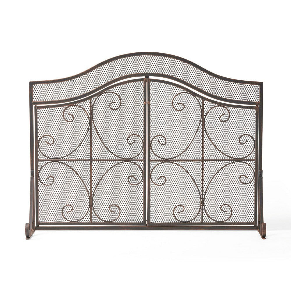 Fireplace Screen | 3 Panels 2 Doors | Black Copper Mesh | Scrolled BM335120
