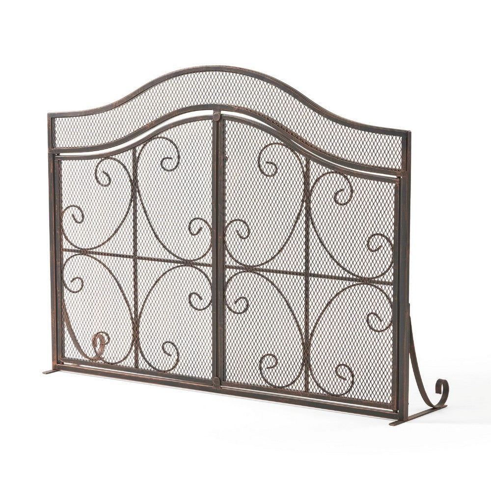 Fireplace Screen | 3 Panels 2 Doors | Black Copper Mesh | Scrolled