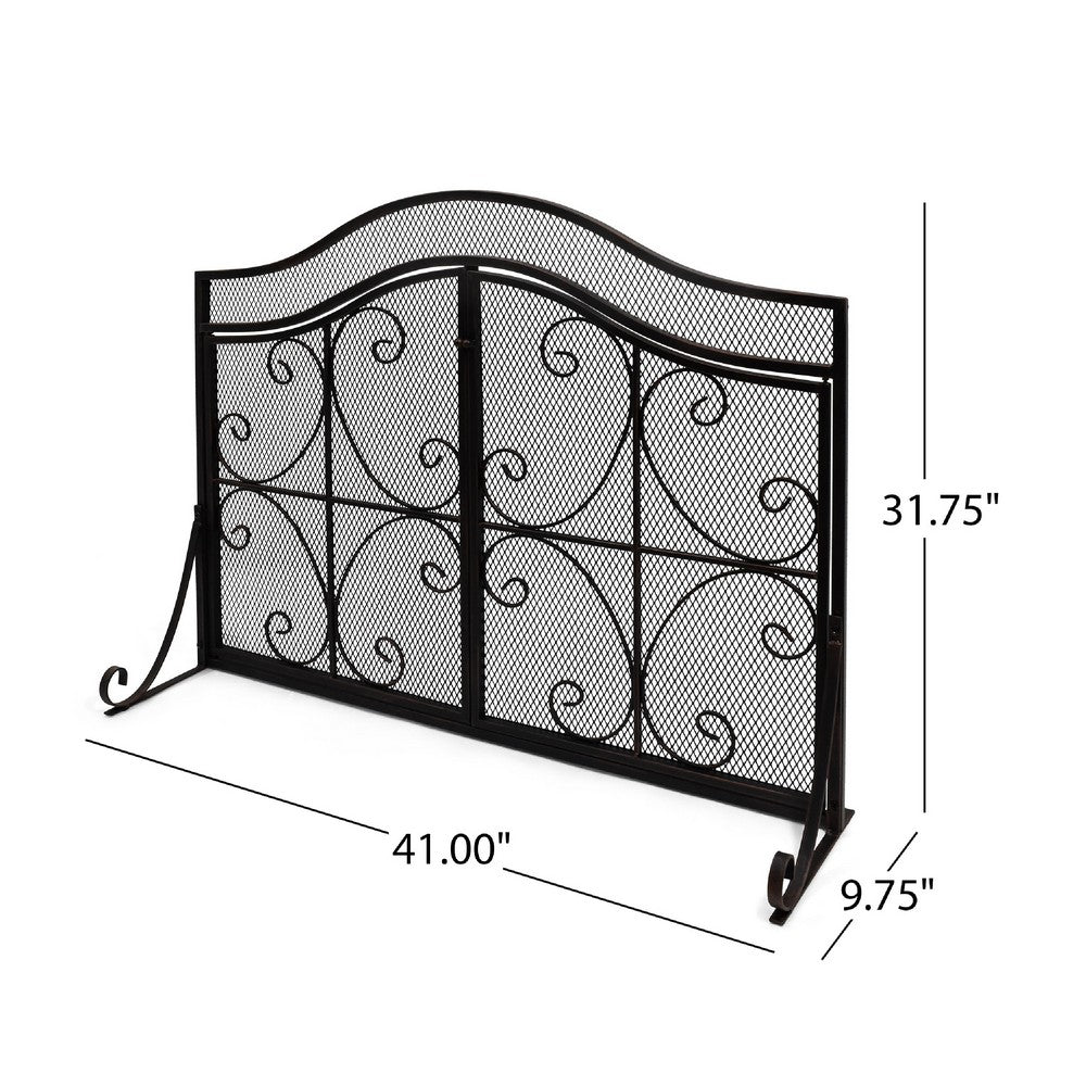 Fireplace Screen | 3 Panels 2 Doors | Black Copper Mesh | Scrolled