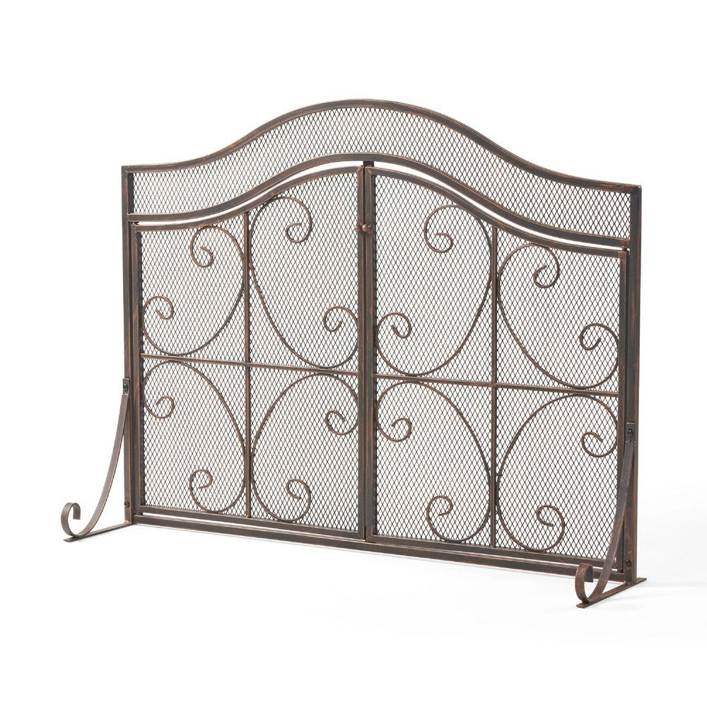 Fireplace Screen | 3 Panels 2 Doors | Black Copper Mesh | Scrolled