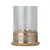 Hurricane Candleholder | Glass Cover | Nickel Lattice Base| Wood