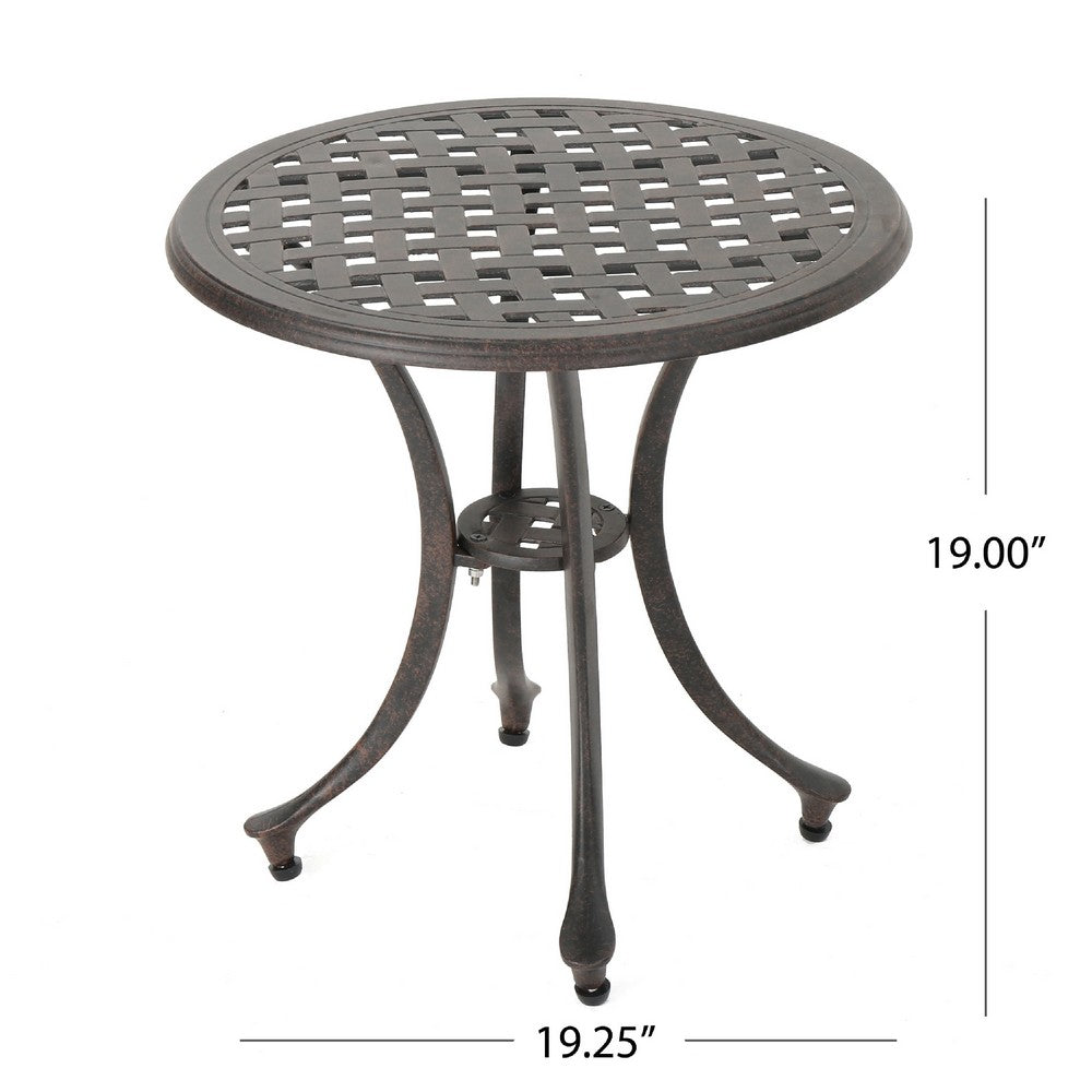 Outdoor End Table | Lattice Top | 19" | Bronze Aluminum Curved Legs