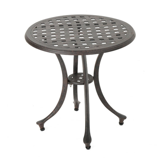 Outdoor End Table | Lattice Top | 19" | Bronze Aluminum Curved Legs