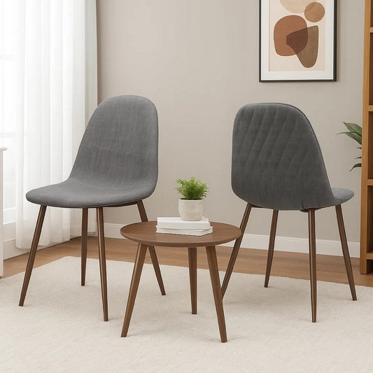 Reva Dining Side Chair Set of 2 | Dark Gray Cushions | Brown Iron