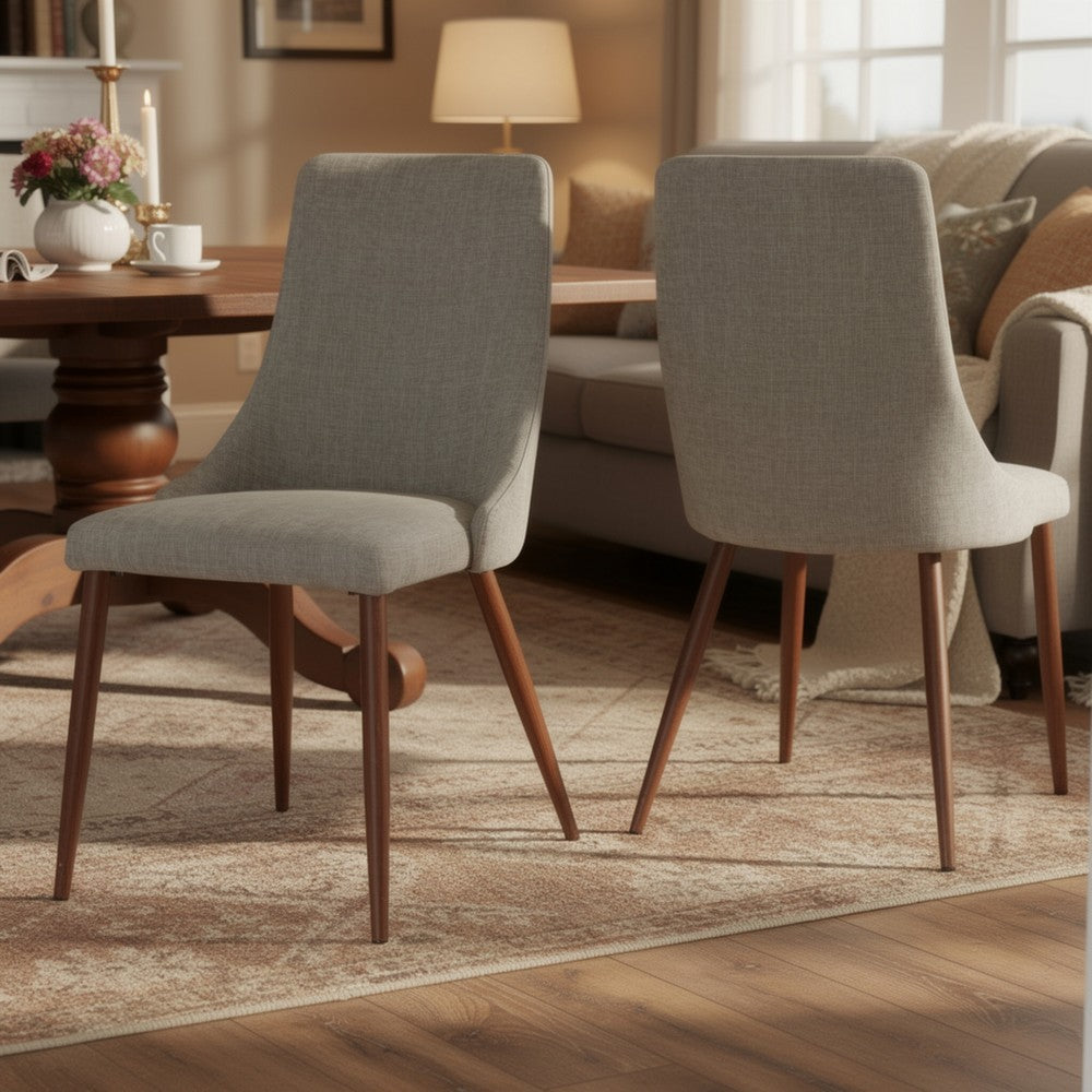 Dining Side Chair Set of 2 | Wheat Brown Fabric | Tapered Iron Legs