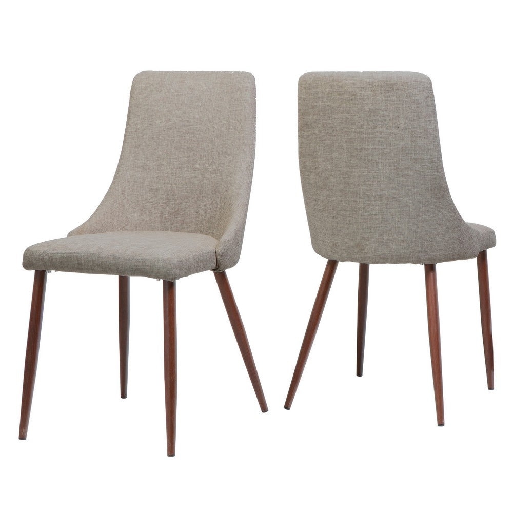 Dining Side Chair Set of 2 | Wheat Brown Fabric | Tapered Iron Legs